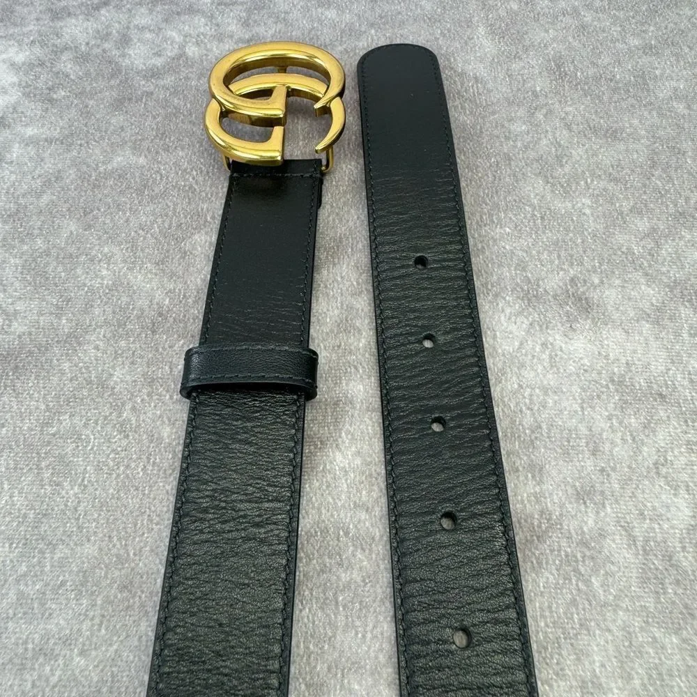 Gucci Slim Leather Marmont Gg Double Belt Black 80/32” 414516 - Picture 6 of 10